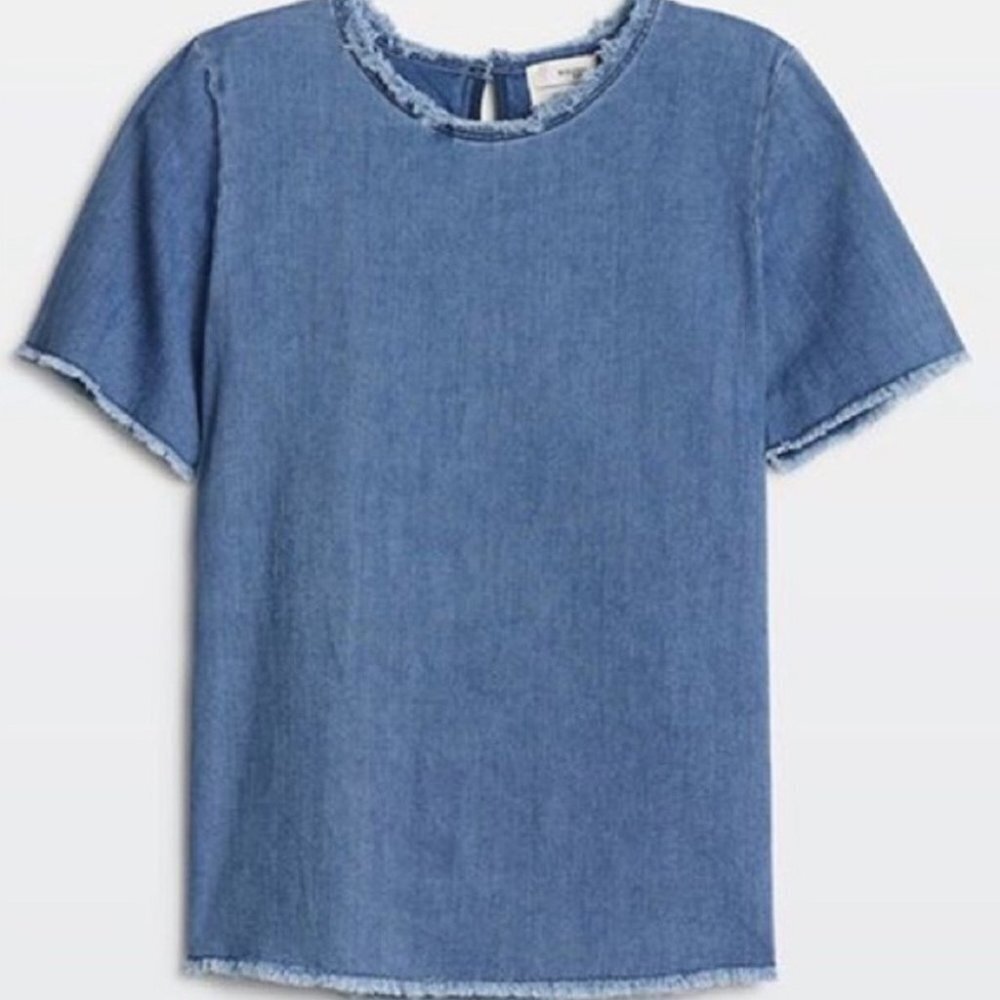 Wilfred Karly Chambray Raw Hem Short Sleeve Top XS